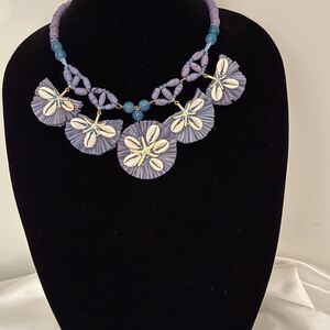 Purple and White Floral Statement Necklace